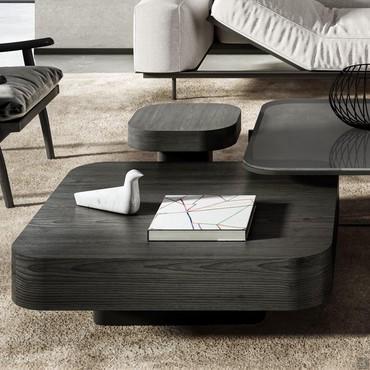 Token wooden coffee table with rounded corners