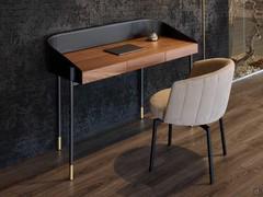 Ledor modern design desk with canaletto walnut top and black leather perimeter