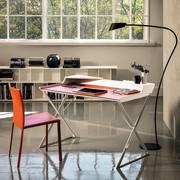 Qwerty design linear writing desk by Cattelan with orange hide-leather top