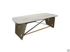 Rectangular curved shaped porcelain top with matte gold metallic lower bar