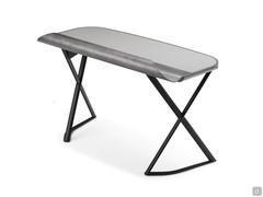 Cocoon by Cattelan minimalistic writing desk with leather top, painted metal brushed grey top and embossed black metal legs