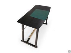 Saul writing desk in Black Oak wood with desk pad in Tuscania leather