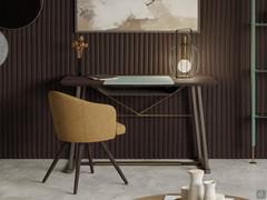 Saul elegant living-room writing desk made from wood, with leather and metal details