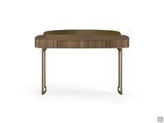 Front view of the Wellswood desk with detail of the curved metal legs in bronze finish