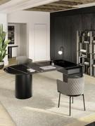 Hidalgo design desk with cylinder base, painted in Matt Black and top in ceramic Sahara Noir