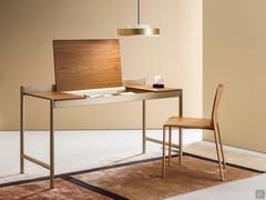 Horus desk with storage compartment: elegant combination of the natural walnut wood top and the metal structure painted in the colour nickel