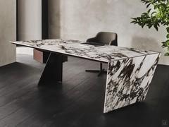 Nasdaq office desk by Cattelan in Breccia Keramik with bronze base leg