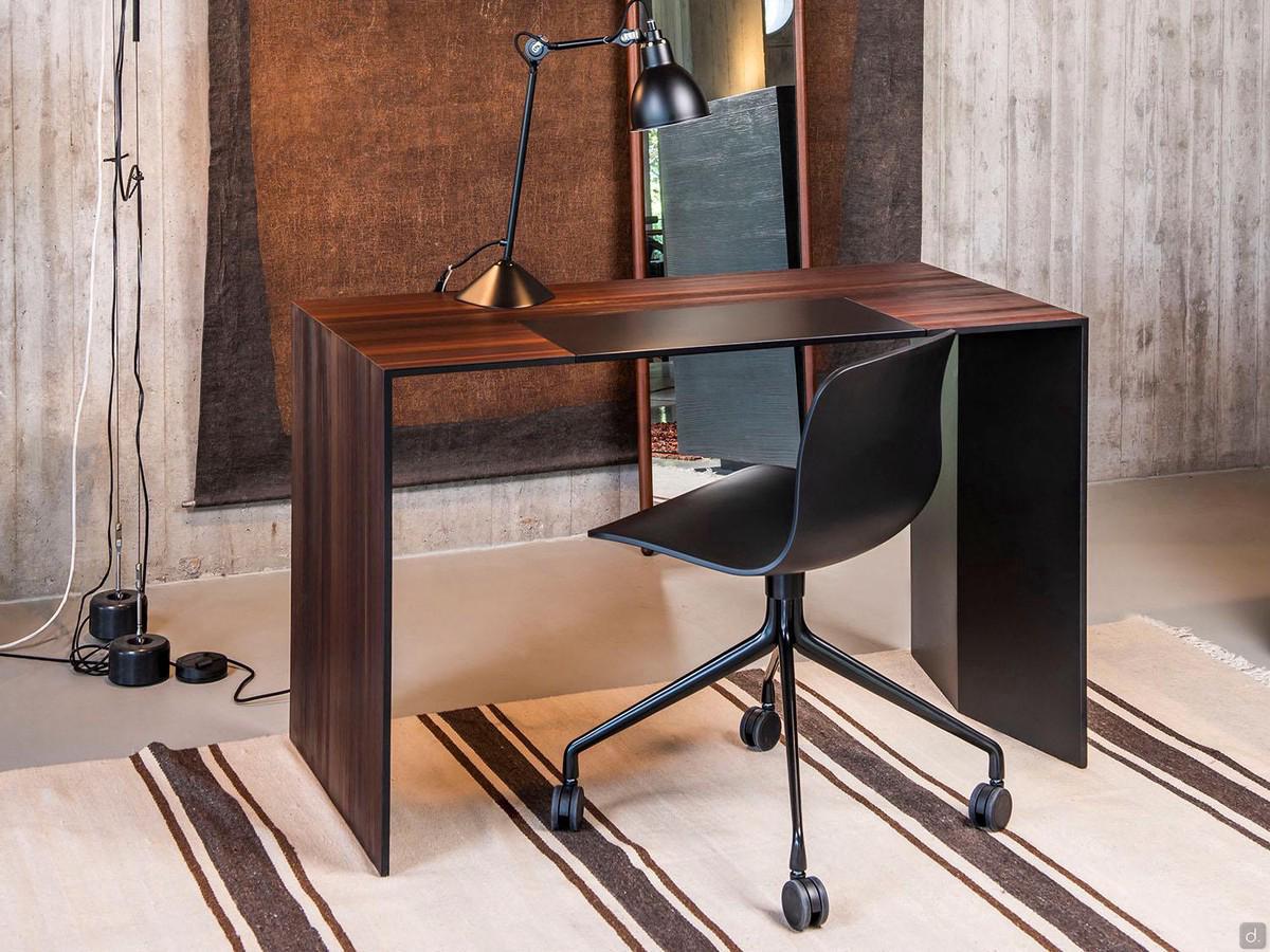 Modern desk with storage compartment Cabo, matte lacquered or larch wood veneer