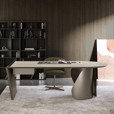 Torquay is a design desk with a metal wrap-around base and ceramic top.