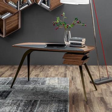 Logos slim writing desk in wood and leather with a minimalist style