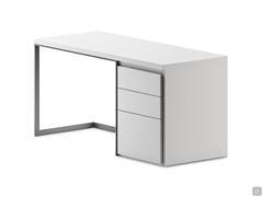 Wide modern desk with under-shelf drawers and lacquered metal base