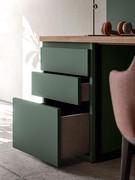 Detail view of the undercounter drawer unit with two drawers and one basket, here proposed with push-pull opening 