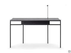 Wright rectangular desk with integrated light, solid ash top and black metal legs