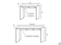 Schematics and dimensions of the console Cabo, available in three models