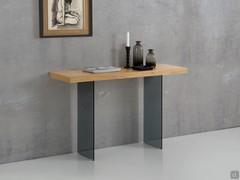 Nouvelle console table with wooden top and glass legs