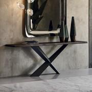 Terminal console table with wooden top and irregular edges, by Cattelan