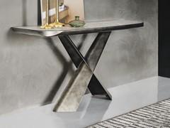 Terminal console table by Cattelan with Arenal Keramik top and base and border in brushed grey painted metal