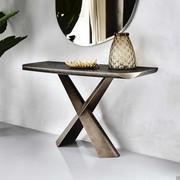 Terminal console table by Cattelan with wooden top and lower metal edge