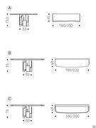 Skyline wall console table models and dimensions: A) rectangular with irregular edge B) rectangular with rounded corners C) rectangular with rounded corners and ceramic insert