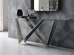 Westin console table by Cattelan with structure in brushed grey painted metal and top in extra-clear transparent crystal glass