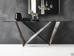 Westin design console table by Cattelan with crossed base in brushed grey painted metal