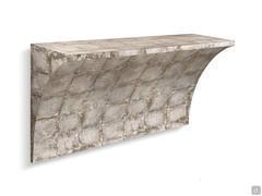 Curved iron wall console table Tropea by Cantori - Three-quarter view with vintage silver leaf finish.