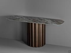 Modern console table with central base Dorian by Bonaldo and ceramic stone top Mountain Peak