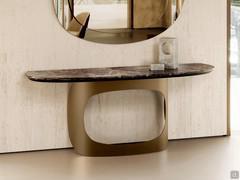 Odyssey entrance console table with Emperadore marble top, positioned under a wall mirror