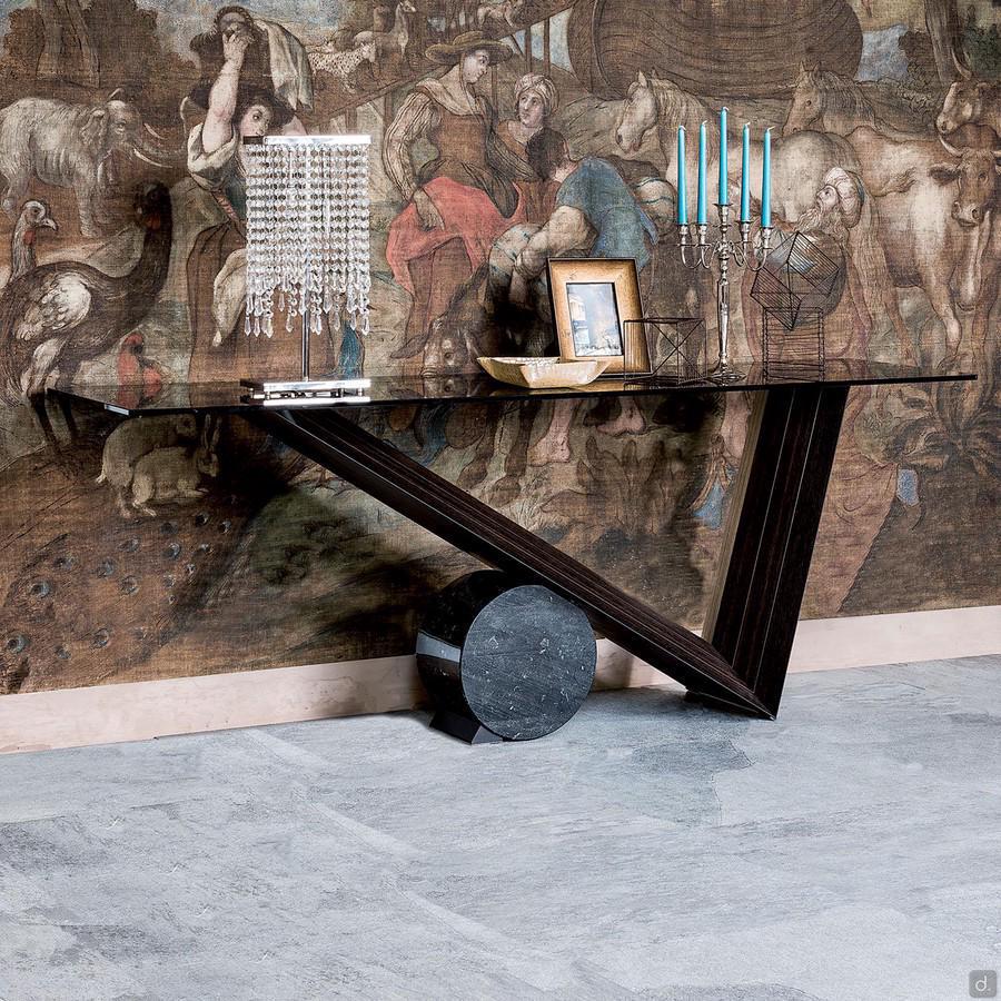 Valentino console table in wood and marble by Cattelan - Black Marquinia marble cylinder