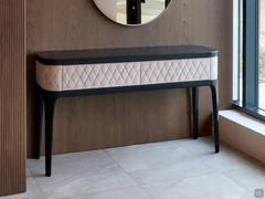 Tiffany leather console table with dark oak-stained ash top and legs