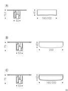 Models and dimensions of the Skyline wall console: A) rectangular with irregular edge B) rectangular with rounded corners C) rectangular with rounded corners and ceramic insert