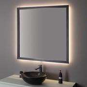 Square mirror with metal frame and LED backlighting