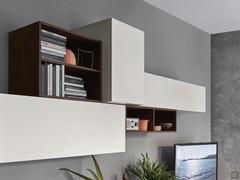 Set of horizontal wall units with depth cm 35.4 combined with the wall unit with depth cm 45. Open compartment in wood essence