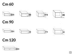 California open bookcase wall unit - Schematics of 60, 90 and 120 cm widths