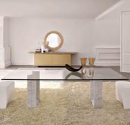 Diapason table with marble base and clear glass top