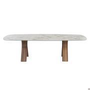 Shaped rectangular table with Symphonie porcelain stoneware top and walnut legs