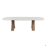 Shaped rectangular table with Macchiavecchia matte porcelain stoneware top and walnut legs