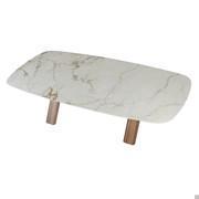 Shaped rectangular table with Macchiavecchia matte porcelain stoneware top and walnut legs