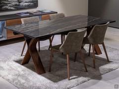 Still table for the living room with a porcelain stoneware top in the Portoro finish and Canaletto Walnut wood legs