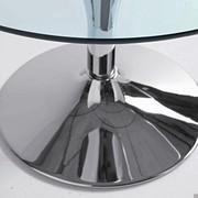 Satellite round height adjustable table, here pictured with the chromed metal base