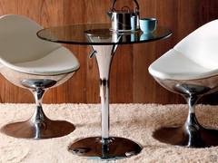 Round lift-up table Satellite with crystal top (not available) and chrome leg