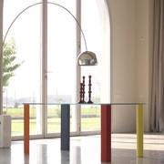 Giove customizable glass table, with clear glass top and wooden legs matt lacquered in several colours