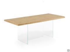 Nouvelle table with wood top and glass lags