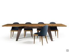 Table Asako with natural walnut wood top with oblique legs