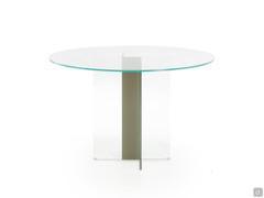 Erin round table with central plinth in glass with a lacquered glass detail