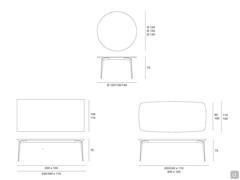 Ethan table with wooden top - Schematics and dimensions of available models