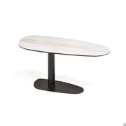 Ipanema ceramic stone shaped table by Cattelan - top in matt golden Calacatta keramik stone and structure in black embossed metal