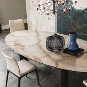 Roll oval table with cylindrical legs by Cattelan with Alabaster Keramik Top for a precious look