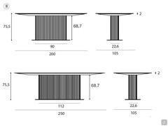 B) Diagrams of the dimensions of the Savannah table with marble top