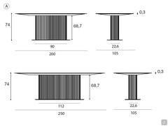 A) Diagrams of the dimensions of the Savannah table with metal top